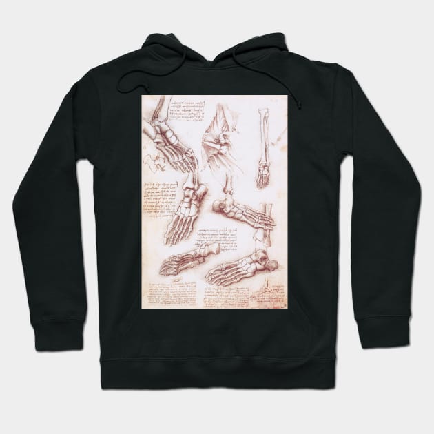 Human Anatomy Skeleton Foot Bones by Leonardo da Vinci Hoodie by MasterpieceCafe